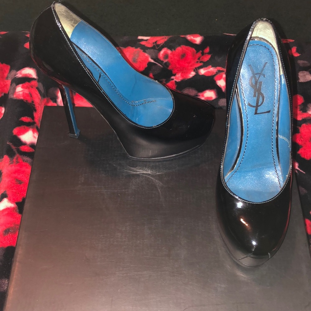 YSL Black Patent Tribute Pumps